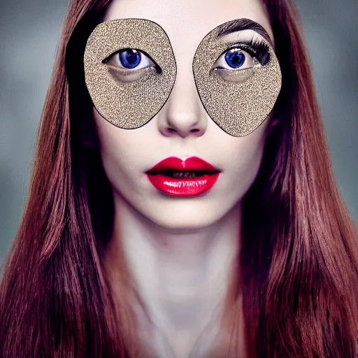 Prompt: surreal photography of beautiful female model portrait with four eyes, photography, cinematic, film still