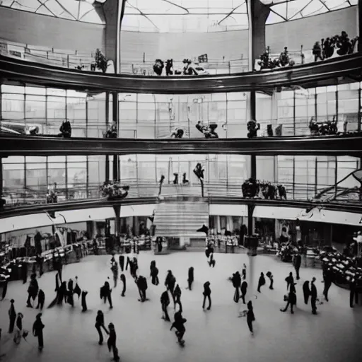 Image similar to mysterious photograph of people levitating in a large atrium