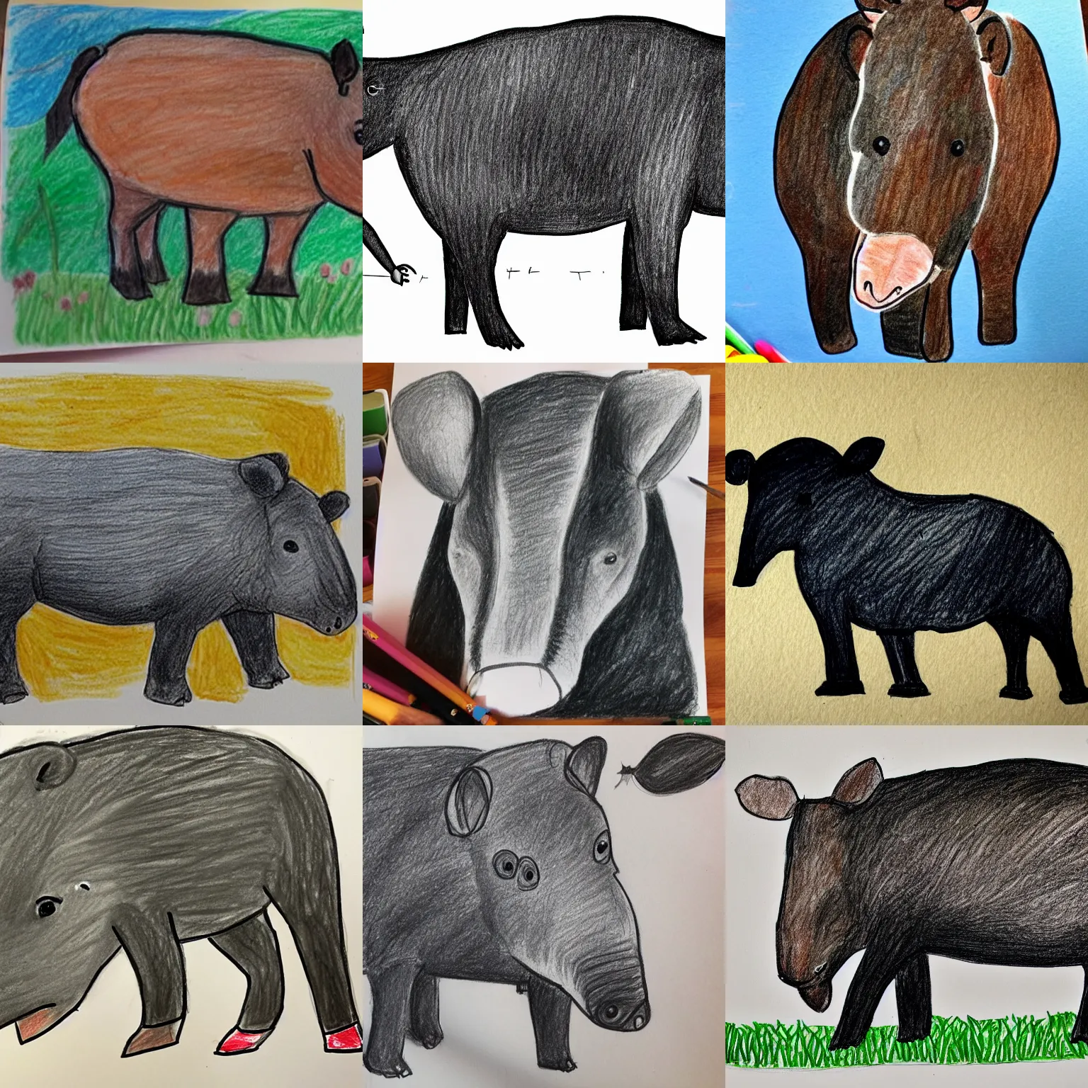 Prompt: a children's drawing of a tapir.