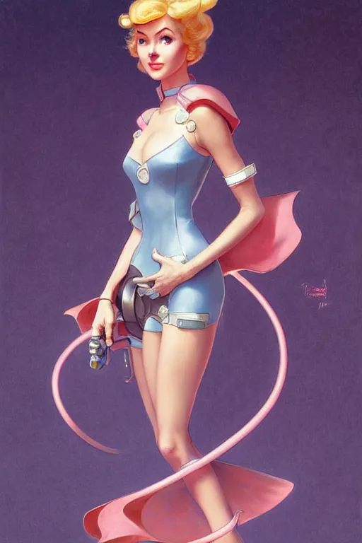 Image similar to retro racer princess peach as aeon flux profile picture by Margaret Keane, dynamic pose, intricate, futuristic, fantasy, elegant, by Stanley Artgerm Lau, greg rutkowski, thomas kindkade, alphonse mucha, loish, norman Rockwell,