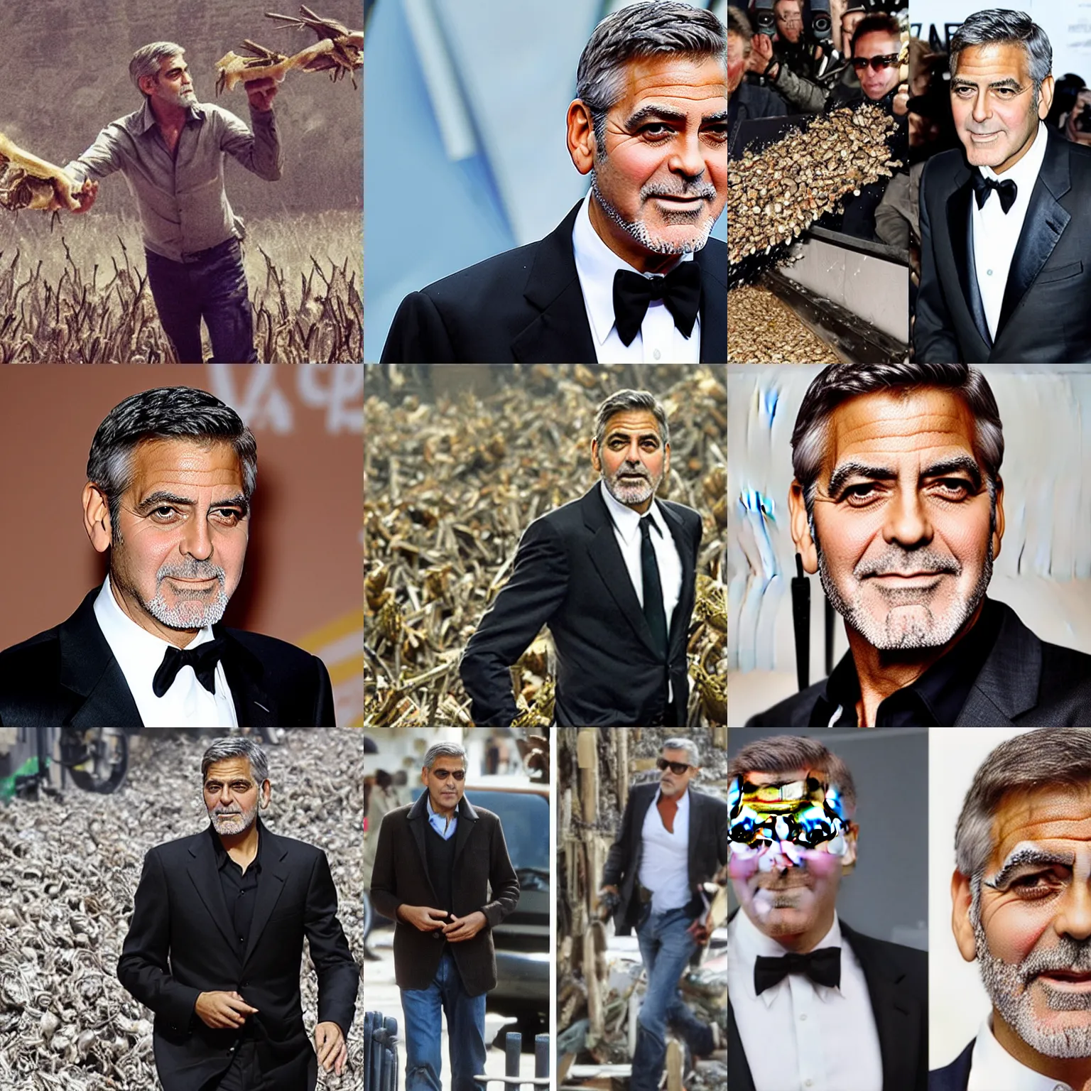 Prompt: george clooney brings a plague of locusts to destroy a kingdom that denied him fiefdom