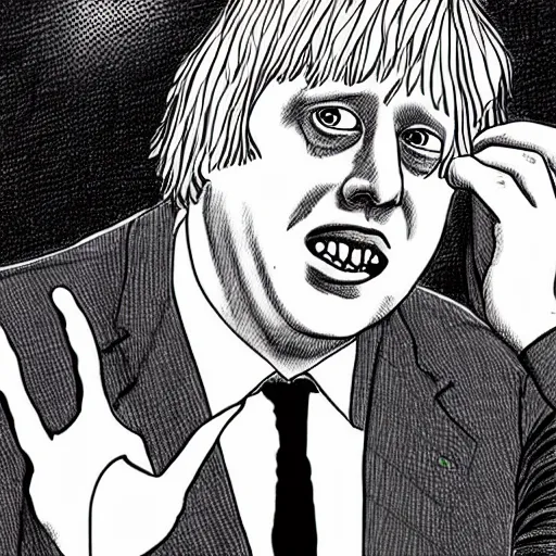 Image similar to boris johnson in junji ito style