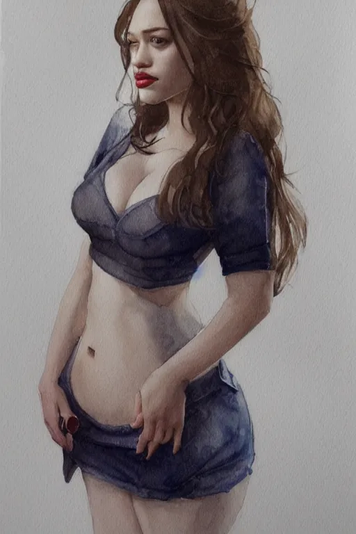 Prompt: Full body Portrait of young, beautiful kat dennings, full of details, watercolor painting, concept art, smooth, by Ina Wong and wlop ，trending on cgsociety and artstation，8kHDR，light effect