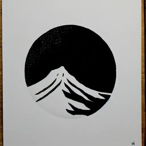 Image similar to moon above mountain, zen ink