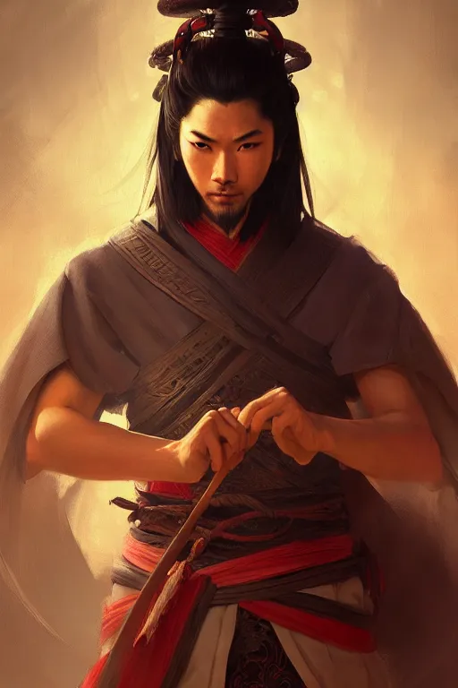 Prompt: photography of asian samurai, deep focus, d & d, fantasy, intricate, elegant, highly detailed, digital painting, artstation, concept art, matte, sharp focus, illustration, hearthstone, art by artgerm and greg rutkowski and alphonse mucha