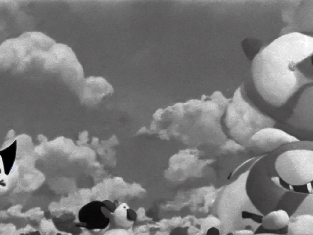 Image similar to Snorlax as the Hindenburg crashing, still from 1937 film reel