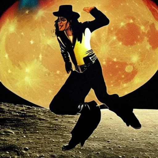 Image similar to michael jackson dancing on the moon with aliens