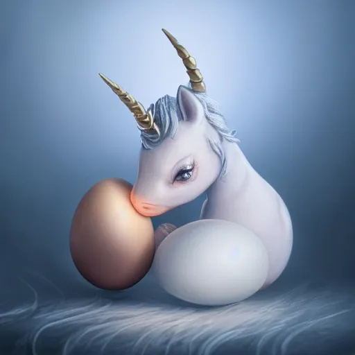 Image similar to a baby unicorn hatching out of an egg, ultrarealistic, dramatic lighting, high details, 4 k, 8 k, best, accurate, trending on artstation, artstation, photorealism, ultrarealistic, digital painting, fantasy art