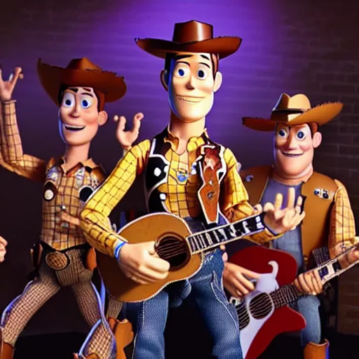 Image similar to flash photography of sheriff woody at a moshpit in local rock band