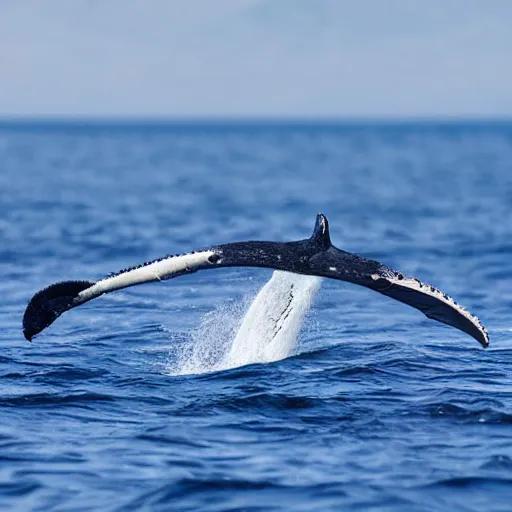 Prompt: quetzal bird flying above a whale swiming in the ocean