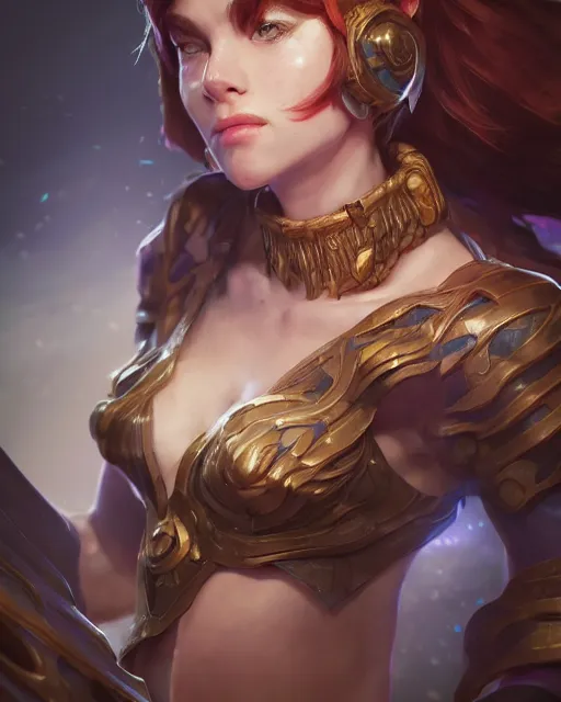 Image similar to league of legends portrait, au naturel, hyper detailed, digital art, trending in artstation, cinematic lighting, studio quality, smooth render, unreal engine 5 rendered, octane rendered, art style by klimt and nixeu and ian sprigger and wlop and krenz cushart.