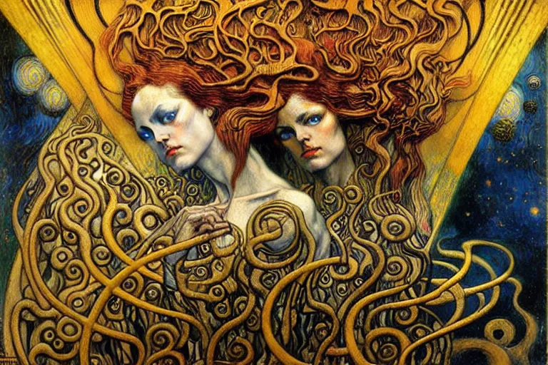 Image similar to Divine Chaos Engine by Karol Bak, Jean Delville, William Blake, Gustav Klimt, and Vincent Van Gogh, symbolist, visionary