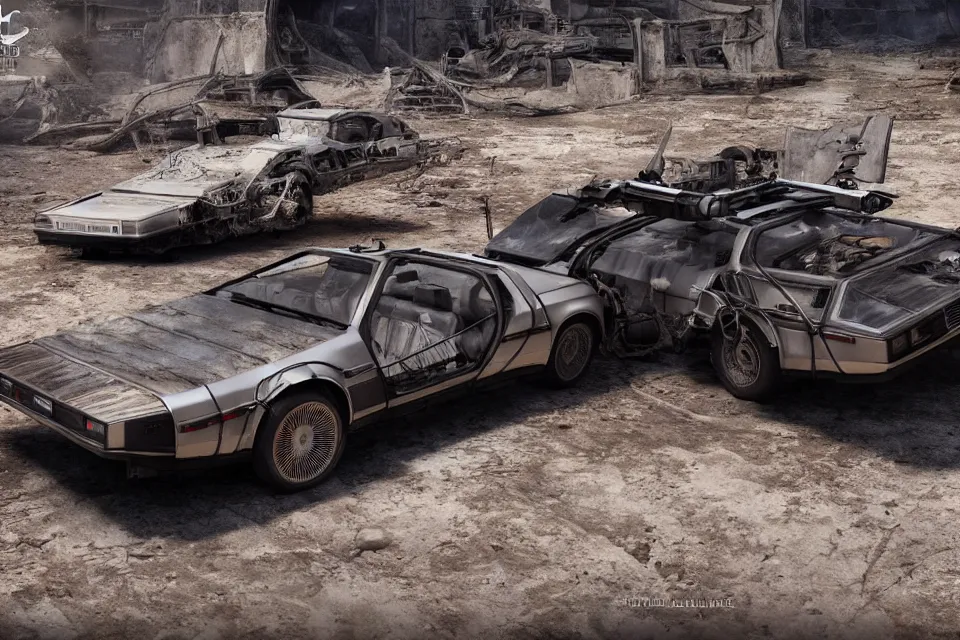 Image similar to delorean dmc 5 next to ancient space ship wreck horror, dark cinematic, volumetric, realistic, 3 d render, realistic render, cinematic lighting, volumetric lighting, atmospheric, cinematic, unreal engine, unreal engine render, octane render, hd, photorealism, hyper realistic, photo, 8 k