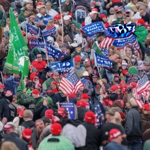 Prompt: trump supporters storming emerald city,
