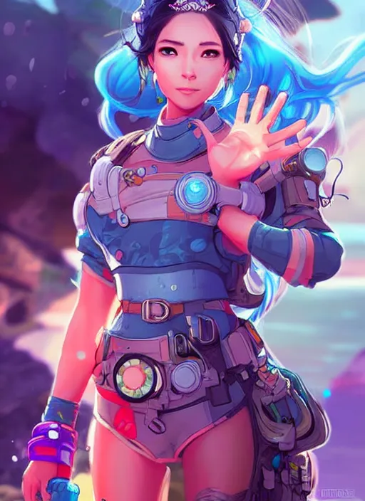 Image similar to Underwater Ocean Princess in apex legends as an anime character digital illustration portrait design by Ross Tran, artgerm detailed, soft lighting