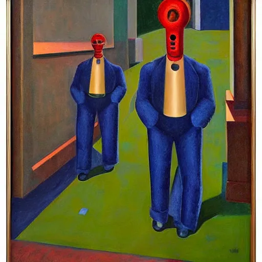 Image similar to robot druids in a grand processional, grant wood, pj crook, edward hopper, oil on canvas