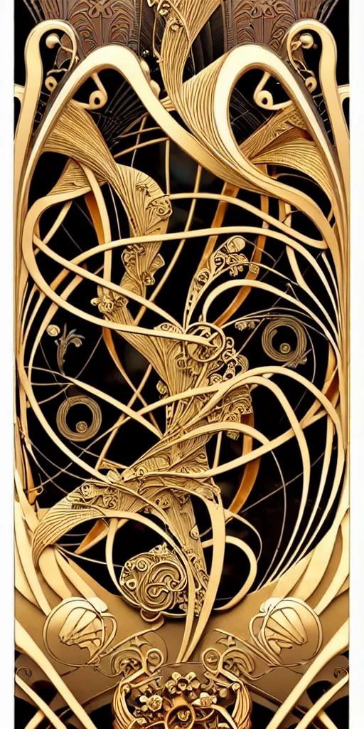 Image similar to the source of future growth dramatic, elaborate emotive Art Nouveau styles to emphasise beauty as a transcendental, seamless pattern, symmetrical, large motifs, hyper realistic, 8k image, 3D, supersharp, Art nouveau 3D curves and swirls, copper and Gold pipes, iridescent and black and shiny gold colors , perfect symmetry, iridescent, High Definition, sci-fi, Octane render in Maya and Houdini, light, shadows, reflections, photorealistic, masterpiece, smooth gradients, no blur, sharp focus, photorealistic, insanely detailed and intricate, cinematic lighting, Octane render, epic scene, 8K