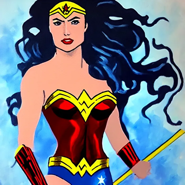 Image similar to painting of wonder woman in bloodlines costume