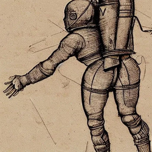 Image similar to technical sketch of the first jetpack by leonardo da vinci