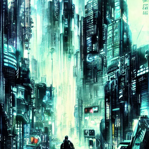 Prompt: futuristic cyberpunk bladerunner by yoshitaka amano