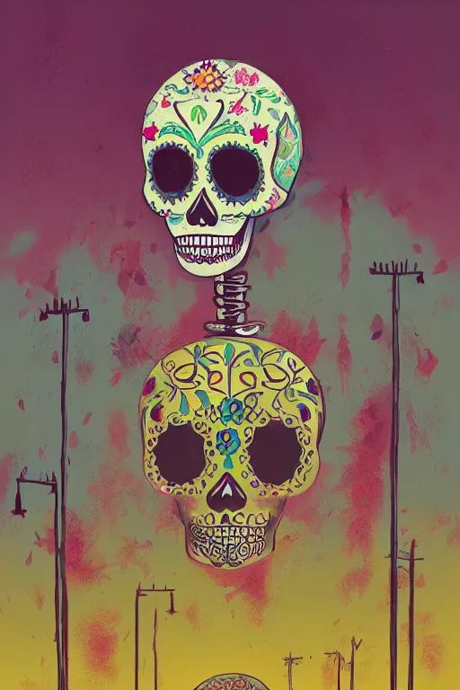 Image similar to Illustration of a sugar skull day of the dead girl, art by simon stalenhag