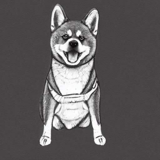 Image similar to pen sketch of a shiba inu as the terminator