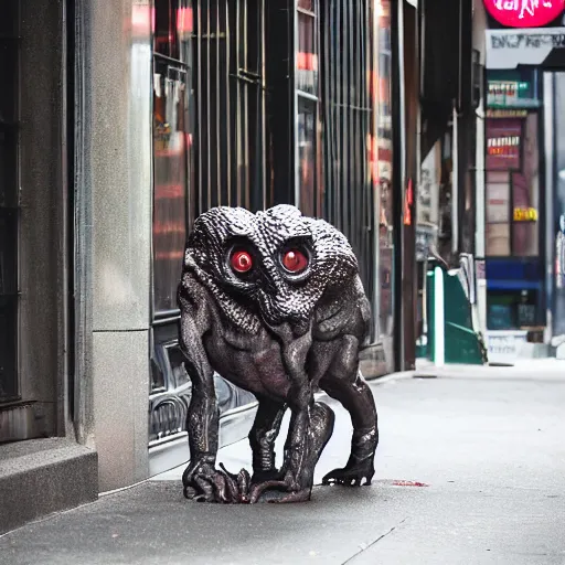 Prompt: cryptid creature walking around the streets of New York City in Upper Manhattan