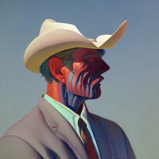 Prompt: Portrait of a cowboy, very coherent, painted by Edward Hopper, Wayne Barlowe, painted by James Gilleard, airbrush, art by JamesJean