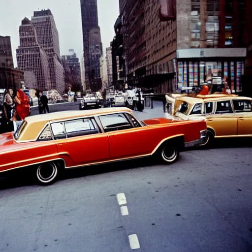 Prompt: stock photo of a sixties limousine driving in new york, by getty images