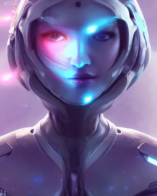 Image similar to perfect android girl on a mothership, warframe armor, beautiful face, scifi, futuristic, galaxy, nebula, raytracing, dreamy, long white hair, blue cyborg eyes, sharp focus, cinematic lighting, highly detailed, artstation, divine, by gauthier leblanc, kazuya takahashi, huifeng huang