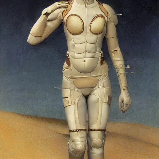 Image similar to masterpiece full body portrait Ripley on Dune, by Edgar Maxence and Ross Tran and Michael Whelan and Gustav Klimpt