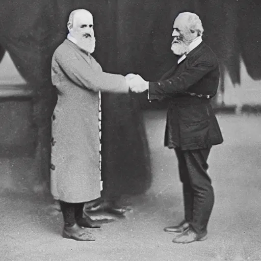 Image similar to theodor herzl shaking hands with franz joseph colorized