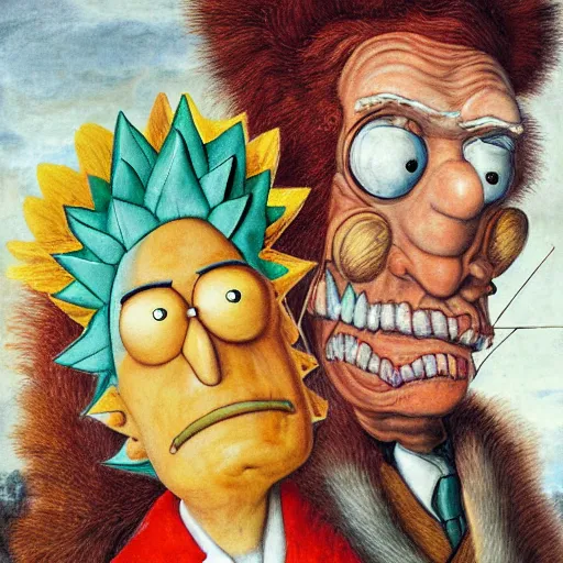 Image similar to a portrait of rick sanchez and morty smith by giuseppe arcimboldo