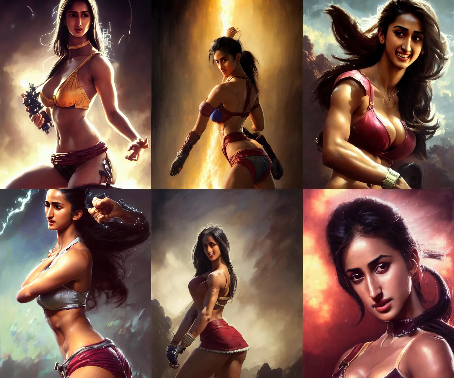 Prompt: masterpiece portrait of disha patani as nina williams from tekken 7, by frank frazetta, by greg rutkowski, by jc leyendecker, trending on artstation, featured on pixiv, clothed non - nude portrait, hyper detailed, beautiful glowing lights, intricate, elegant, digital painting, tekken 7, cinematic composition, dramatic pose, smooth, sharp focus,
