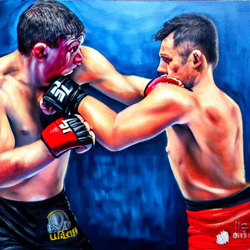 Image similar to viktor orban fighting mma, oil painting