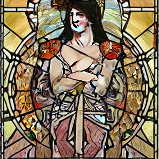 Prompt: god of war ^ n,. nw, toilet paper, portapotty, intricate, stained glass by alphonse mucha