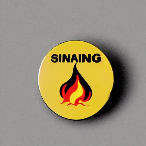 Image similar to a photo of a retro 7 0 s minimalistic clean fire warning enamel pin, studio lighting, behance