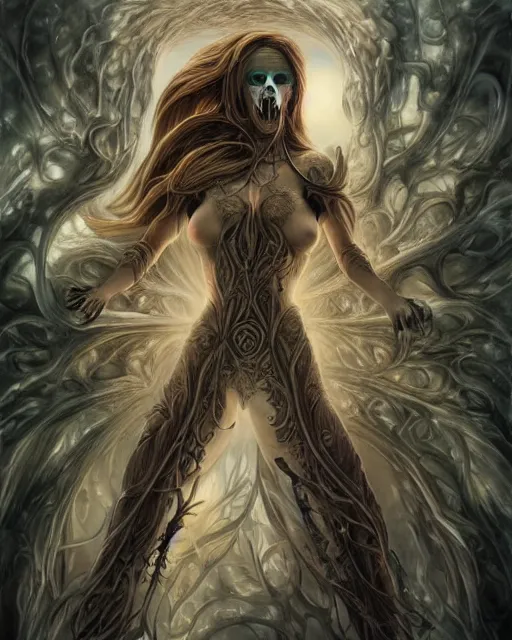 Image similar to death is swallowed up in victory, very detailed and beautiful womans face, screaming with fear, artwork by artgerm, centered shot, wide angle, full body, elfpunk, artwork by naoto hattori, landscape art by john howe