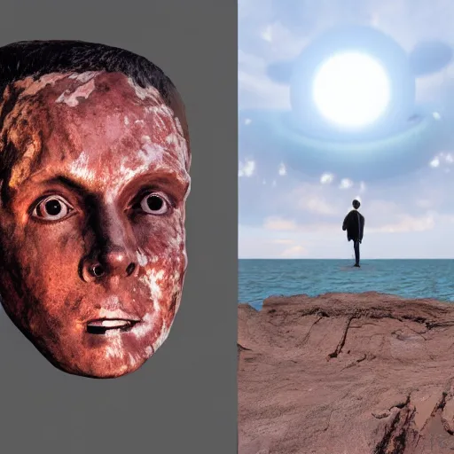 Image similar to Toronto tourist guide with planet mars as a head, dramatic cinematic lighting