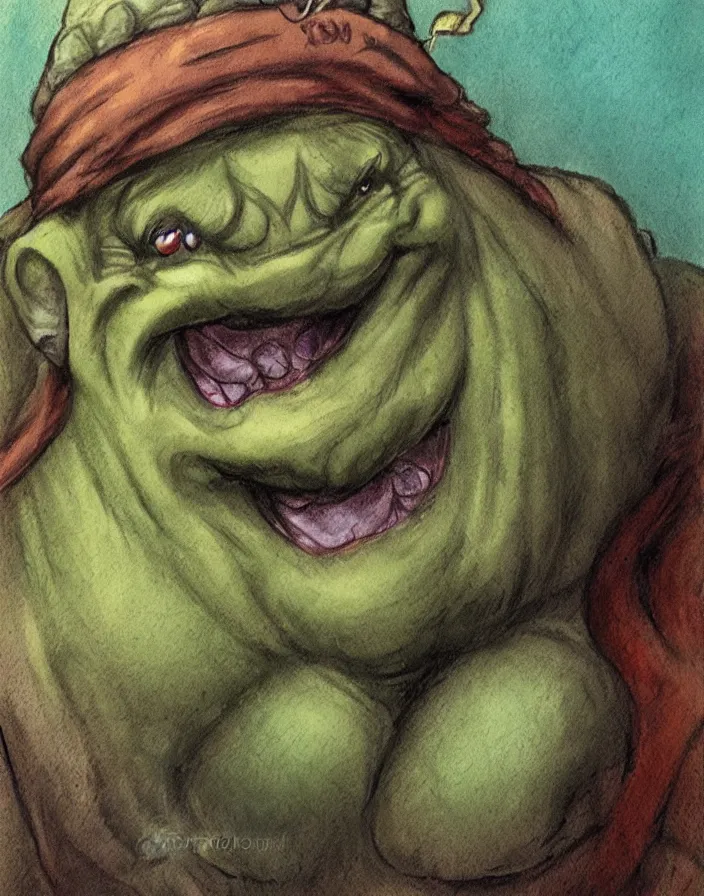 Image similar to cute little ogre, in the style of Tony Diterlizzi and Brian Froud, painterly