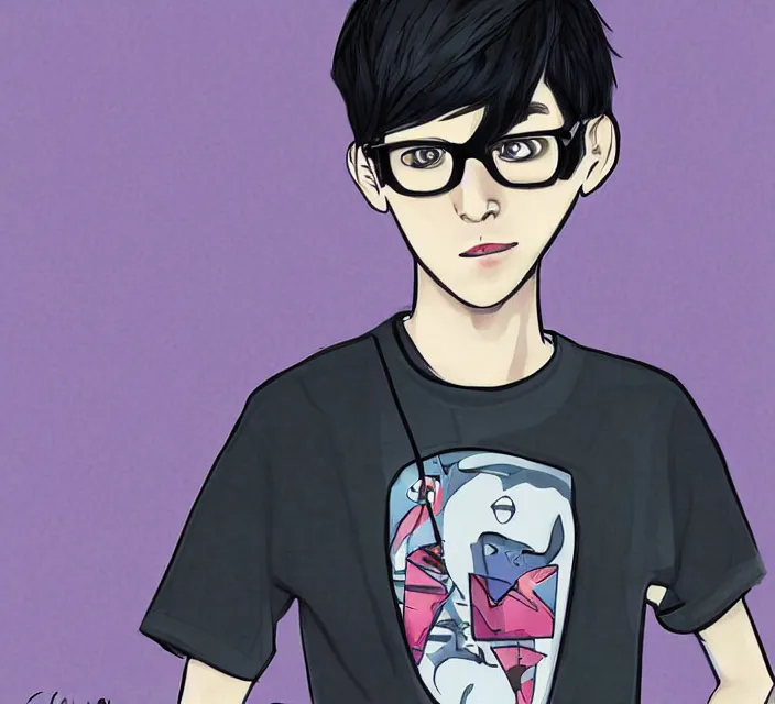 Image similar to a digital drawing of young neil cicierega in a kawaii emo / scene style, trending on pixiv, trending on deviantart