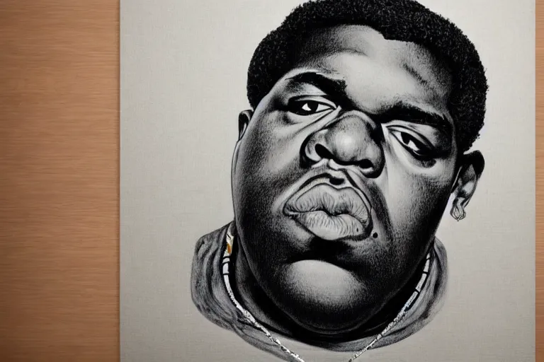 Image similar to a mug shot style portrait of biggie smalls in style of egon schiele, masterpiece, hyperdetailed, complex, intricate, 4 k, trending on artstation