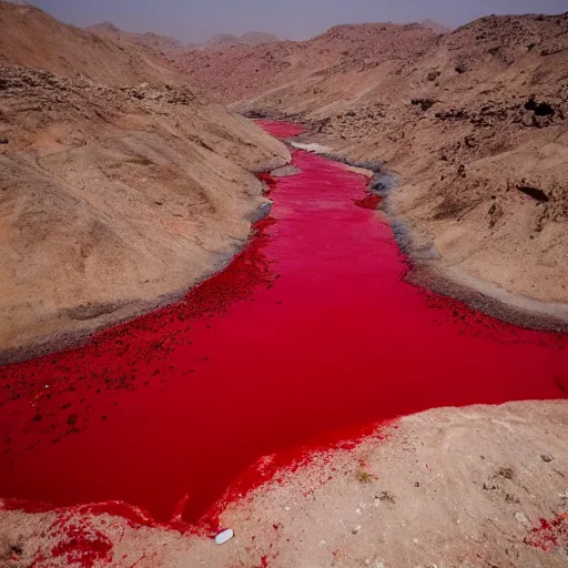 Prompt: photo of the river of blood, yemen