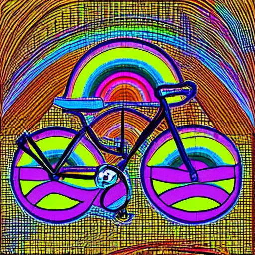 Image similar to psychedelic bicycle, grid art