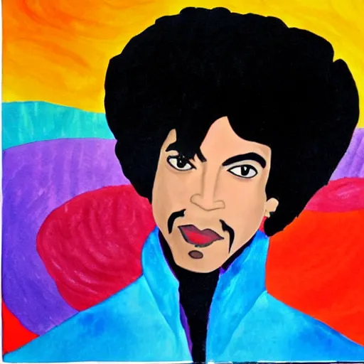 Prompt: a painting of prince in the style of eric carle.