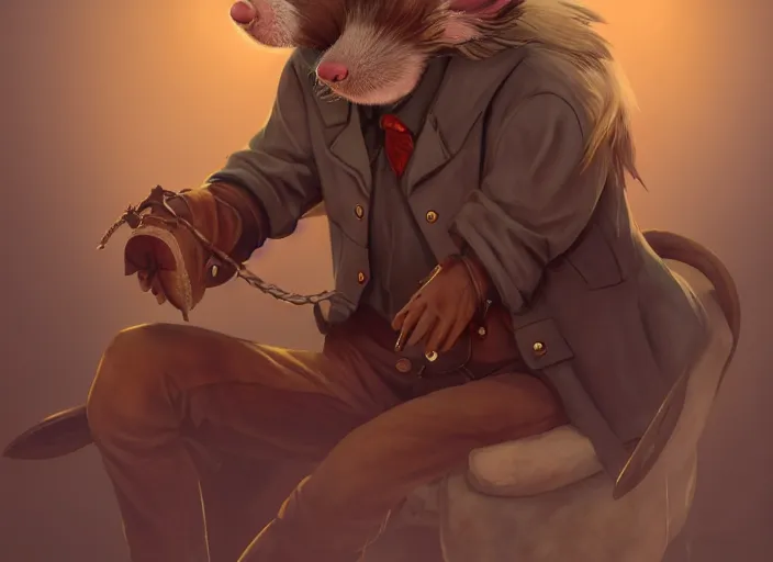 Image similar to character portrait feature of the anthro male anthropomorphic rat fursona wearing cowboy outfit wild west desperado sitting in an old monte carlo, a man whose heart is hollow, character design stylized by charlie bowater, ross tran, artgerm, makoto shinkai, detailed, soft lighting, rendered in octane