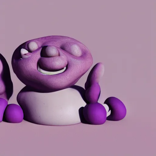 Image similar to purple clay homunculi staring at the camera, cute, octane render