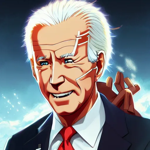 Image similar to anime portrait of Joe Biden as an anime boy by Stanley Artgerm Lau, WLOP, Rossdraws, James Jean, Andrei Riabovitchev, Marc Simonetti, and Sakimichan, trending on artstation