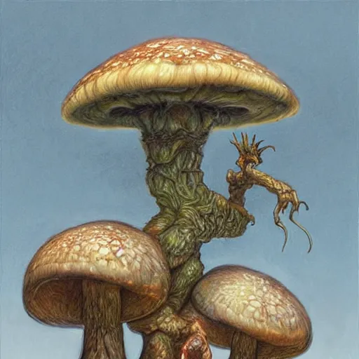 Image similar to Large humanoid mushroom monster as a fantasy D&D character, portrait art by Donato Giancola and James Gurney, digital art, trending on artstation