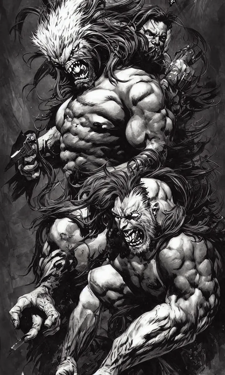 Image similar to giant lobo by simon bisley, photoshop, art by artgerm and greg rutkowski and alphonse mucha